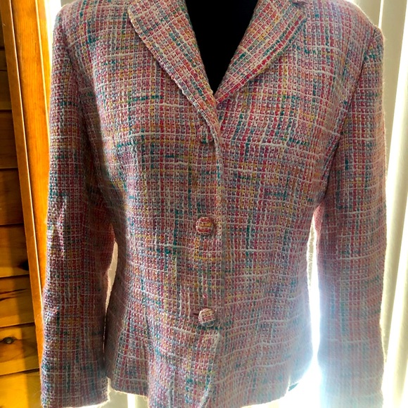 Grace Elements tweed pink white blue blazer. Rare find so in trend. - Picture 1 of 6